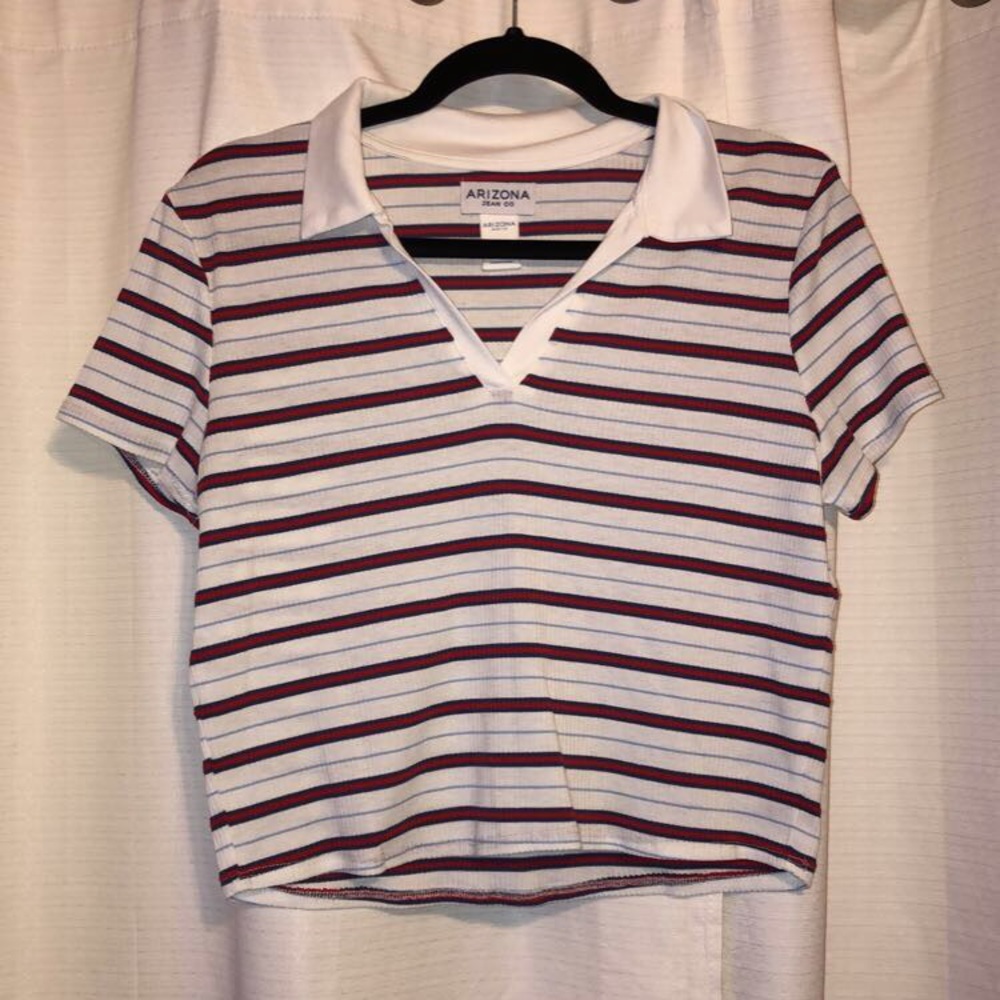 Soft Striped Collared Crop Top